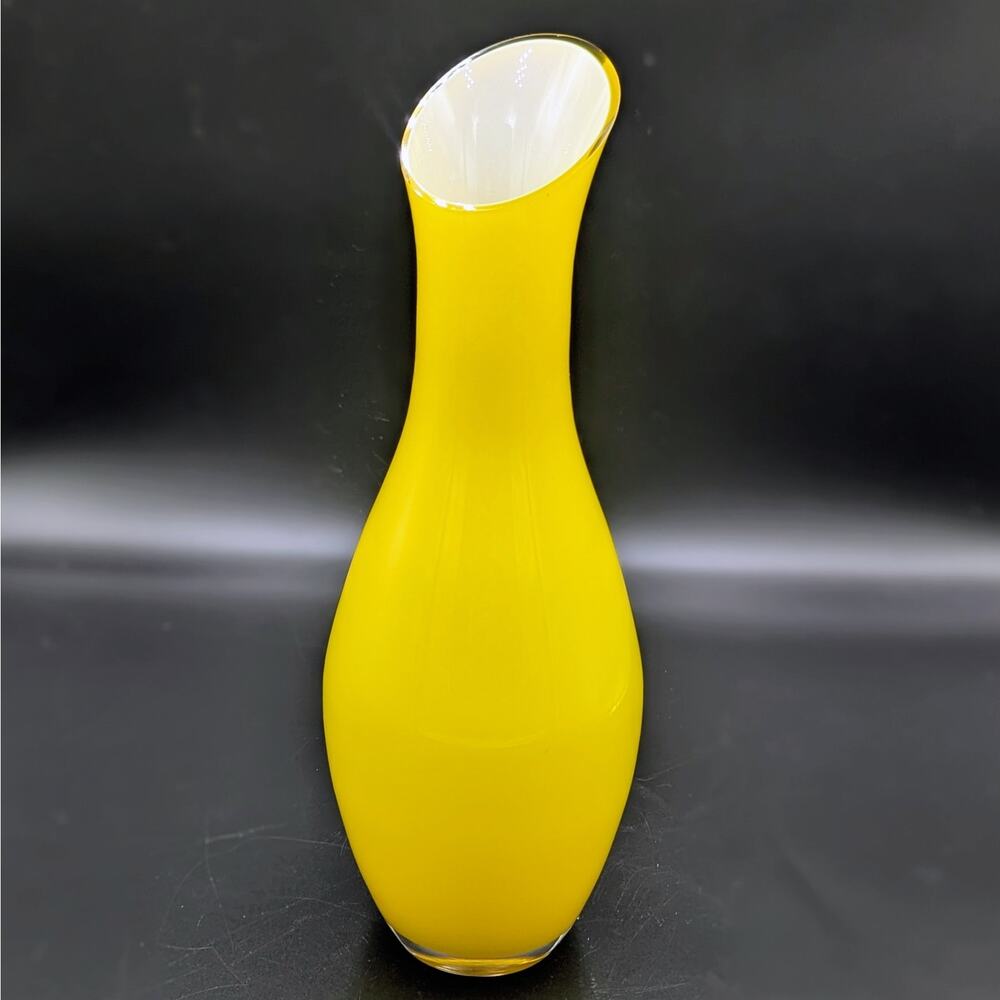 Mid Century Modern Yellow Cased Glass Vase – Sculptural Asymmetrical Art Glass